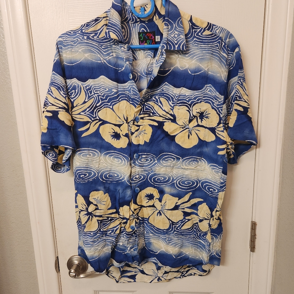 JAMS WORLD Men's SMALL Casual Aloha Rayon Shirt Hawaiian Hibiscus